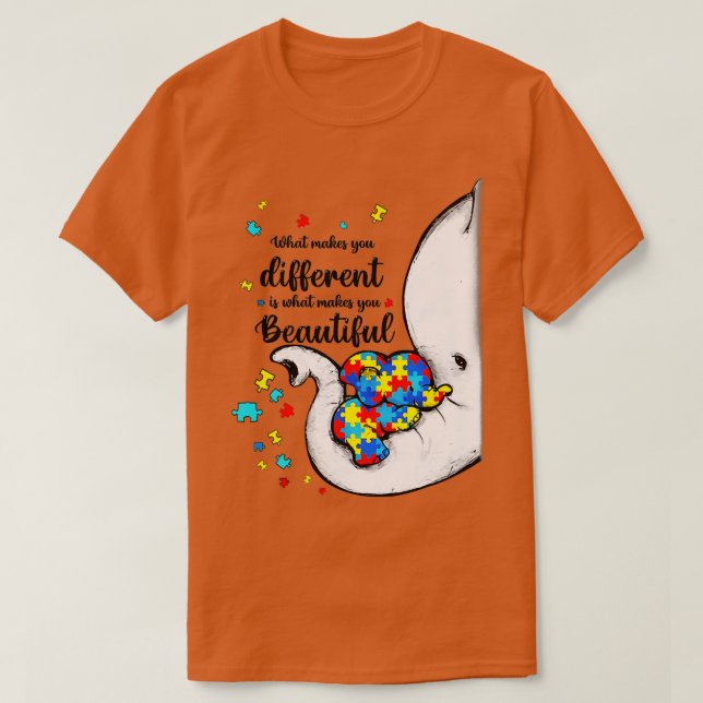 Camiseta O Que Te Faz Diferente Elefante Mãe Autismo Crianç (Frente do Design)