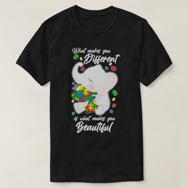 Camiseta O Que Te Faz Diferente Elefante Mãe Autismo Crianç (Frente do Design)