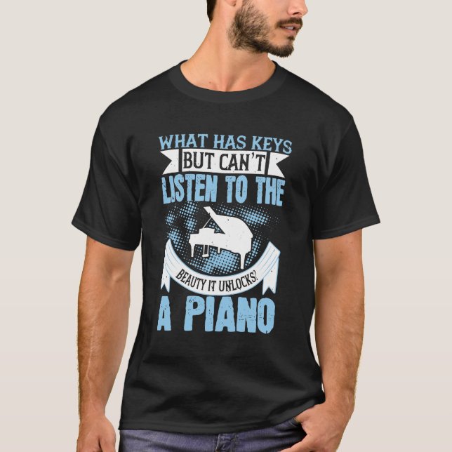 Camiseta O Que Tem Chaves Mas Não Pode Ouvir A Beleza (Frente)