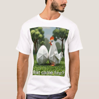 Camiseta O que veio primeiro, o frango ou o ovo?