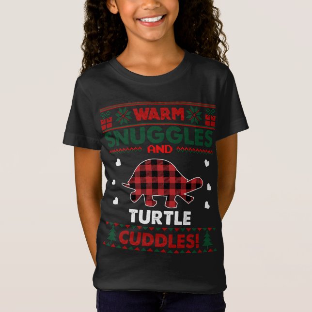 Camiseta O Quente Snuggles A Tartaruga Oferece Presentes Xm (Frente)