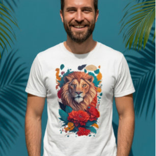 Camiseta O Rei do Paraíso com Leão e Flores