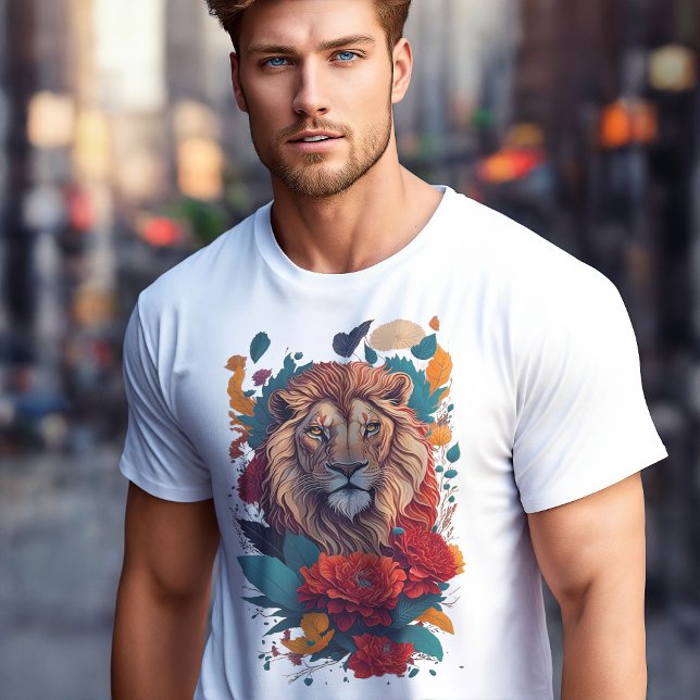 Camiseta O Rei do Paraíso com Leão e Flores (Lion Floral T Shirt)