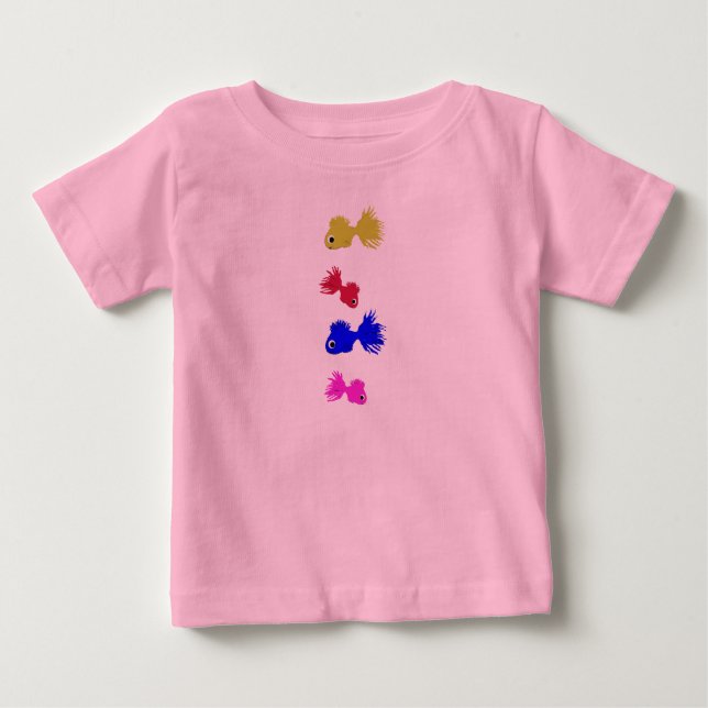 Camiseta O Romper do bebê pesca o rosa (Frente)