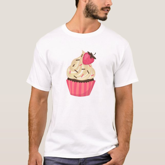 Camiseta O rosa bonito polvilha o cupcake da morango (Frente)
