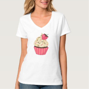 Camiseta O rosa bonito polvilha o cupcake da morango