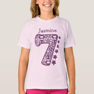 Camiseta O roxo roxo do laço da menina de 7 aniversários