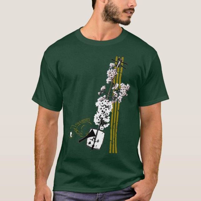 Camiseta O Sakura Shamisen dos homens (Frente)