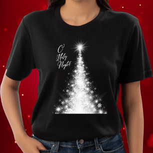 Camiseta O Santa Noite Feriado Brilhante Árvore Branca de N
