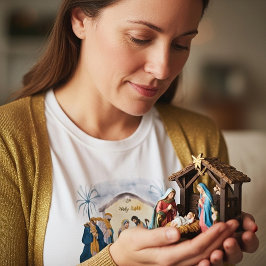 Camiseta "O Santo noite" natalidade dourado e azul