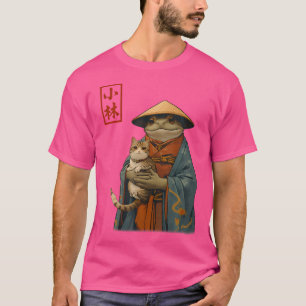 Camiseta O Sapo De Arte Japonês Está Segurando Um Gato Em U