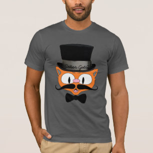 Camiseta O Senhor Gato™ Cartoon Mustache Gato com Chapéu Su
