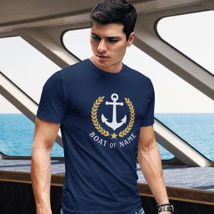 Camiseta O seu barco ou nome Ancora o estilo Dourado Laurel