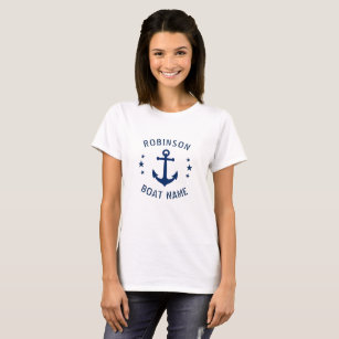 Camiseta O seu nome e âncora de navegação no barco são azui