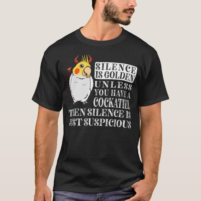 Camiseta O Silêncio É Ouro Papagaio I Lutino Cockatiel (Frente)