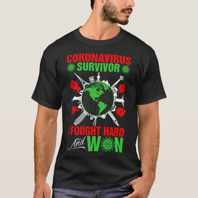 Camiseta O Sobrevivente Coronavírus Eu Lutava Duro E Ganhav (Frente)