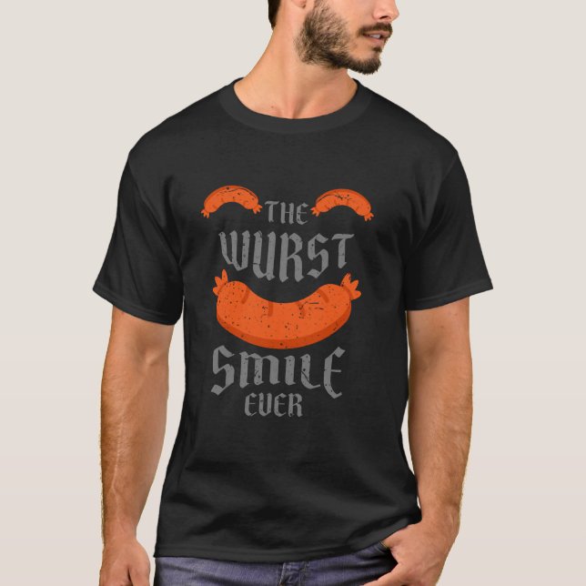 Camiseta O Sorriso De Wurst Sausage Engraçado Oktoberfe (Frente)
