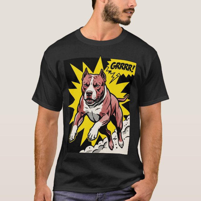 Camiseta O Synthwave Pittie: Retro Neon American Pit Bull (Frente)