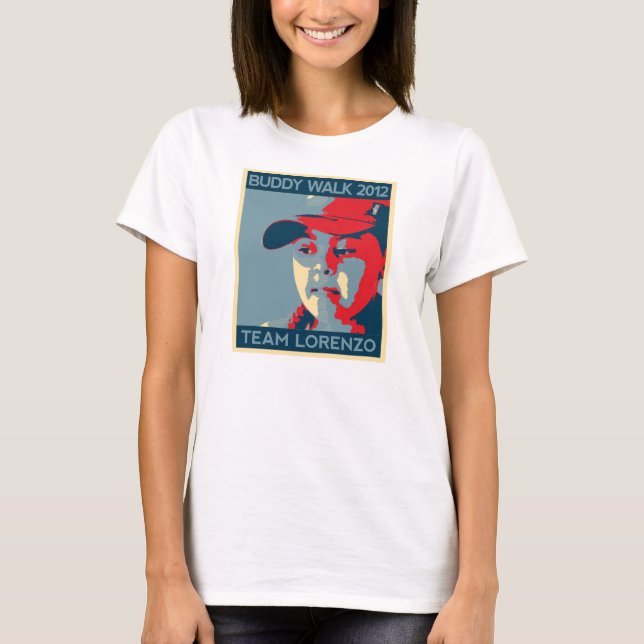 Camiseta O T das mulheres de Lorenzo da equipe (Frente)