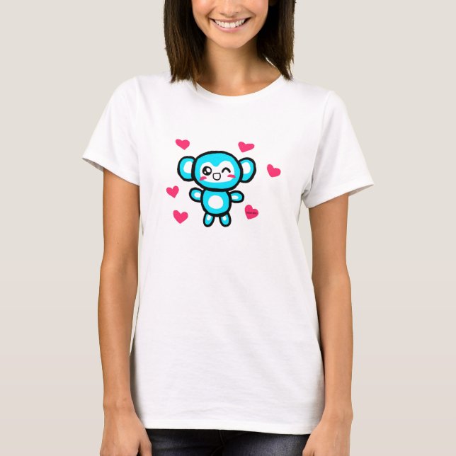 Camiseta O T das mulheres do macaco de Kawaii (Frente)