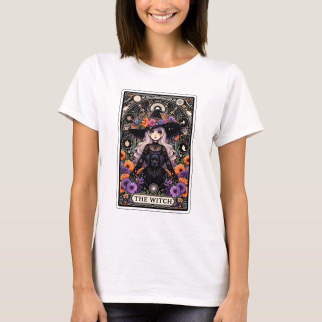 Camiseta O Tarot da Bruxa com um Cão Preto (Frente)