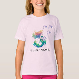 Camiseta O tema Sereia Aniversário adiciona nome de convida