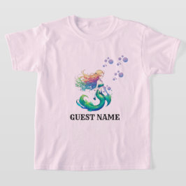 Camiseta O tema Sereia Aniversário adiciona nome de convida