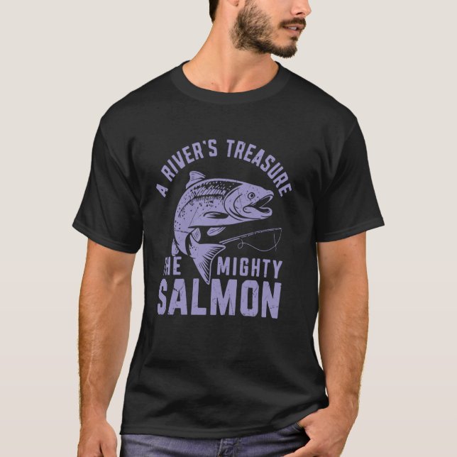 Camiseta O Tesouro de um Rio A Poderosa Pesca de Salmão (Frente)