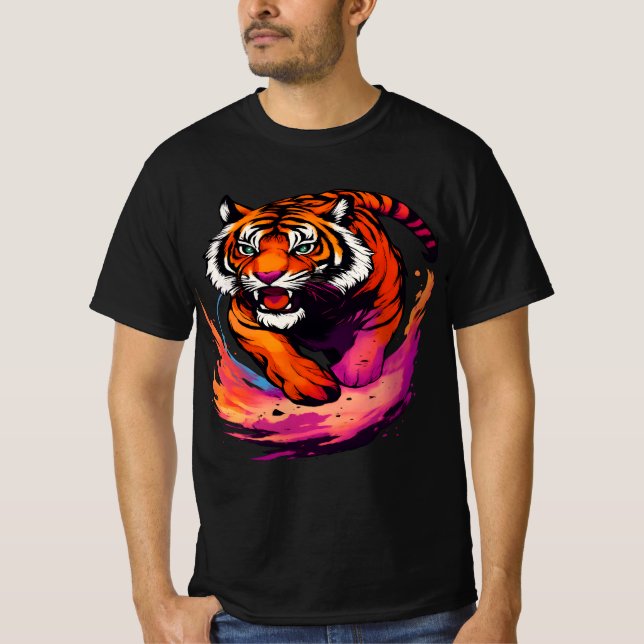Camiseta O tigre colorido feroz (Frente)