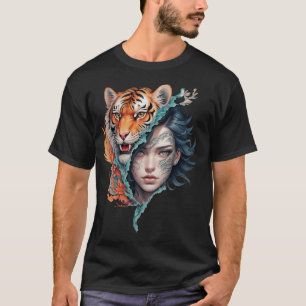 Camiseta O tigre e a mulher, força e graça.