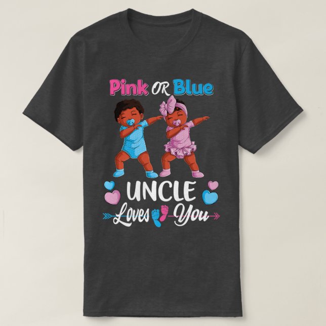 Camiseta O Tio Rosa Ou Azul Te Ama, Negra, Névoa. (Frente do Design)