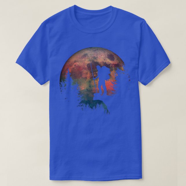 Camiseta O Trekking À Noite Leva Uma Lua De Aquarela Em (Frente do Design)