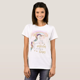 Camiseta O TShirt das mulheres do unicórnio do arco-íris