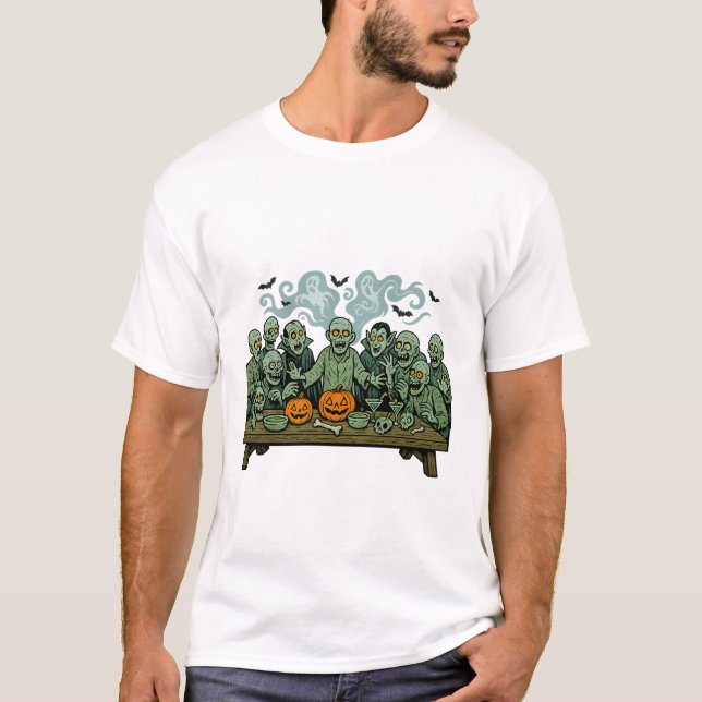 Camiseta O último jantar dos zumbis - Paródia do Halloween (Frente)