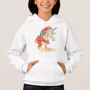 Camiseta O unicórnio do Natal da menina acredita a camisol