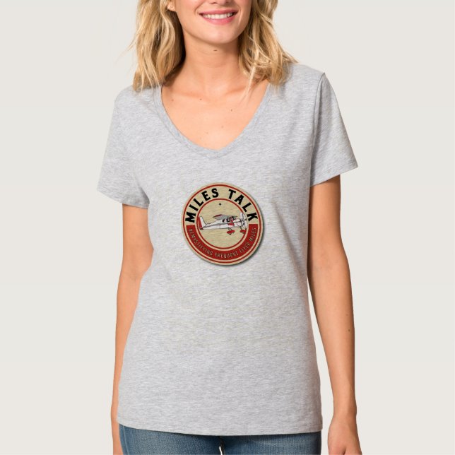 Camiseta O V-Pescoço das mulheres de MilesTalk customizável (Frente)