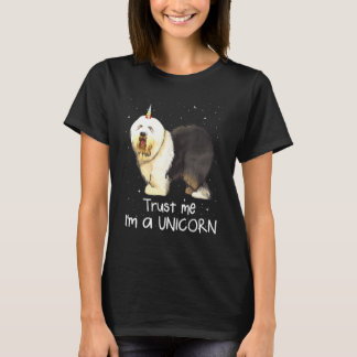 Camiseta O velho pastor de inglês acredita em mim como um c