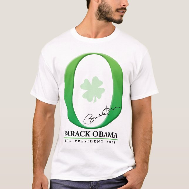 Camiseta O verde grande O - Barack Obama para o presidente (Frente)