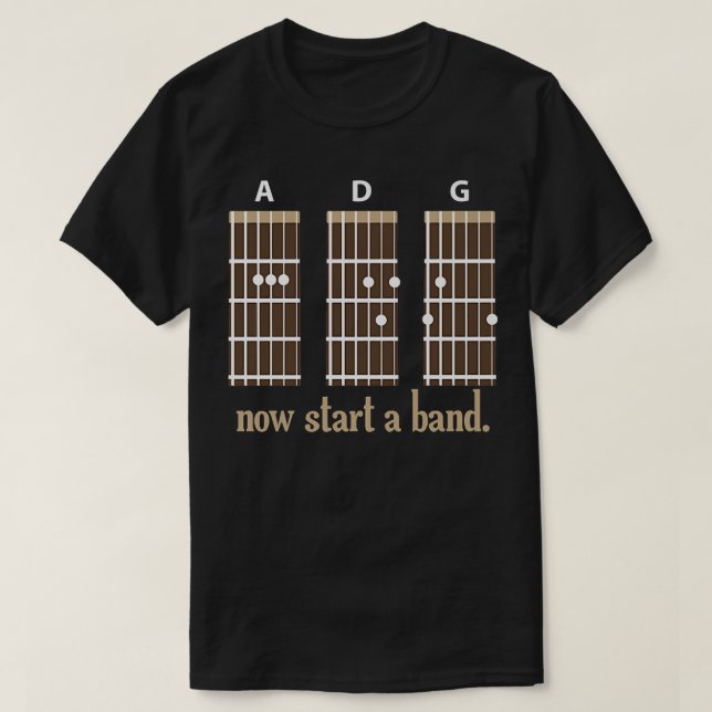 Camiseta O violão agora começa uma Banda e lança o tambor P (Frente do Design)