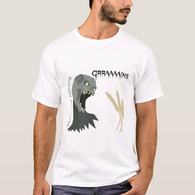 Camiseta O zombi do vegetariano quer Graaaains! (Frente)
