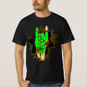 Camiseta O Zombie Verde Bones de Mão Verde Acionou o Bloque
