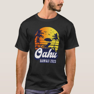 Camiseta Oahu Havaí 2023 Praia do Pôr do Sol Havaiano Retro