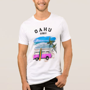 Camiseta Oahu Havaí Pink Van Vintage Prancha de Surf Ondas