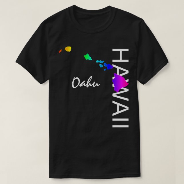 CAMISETA OAHU - ILHAS HAWAII NEON RAINBOW (Frente do Design)