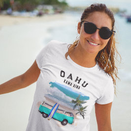 Camiseta Oahu Kamaaina Turquesa Prancha de Surf Antiga da V