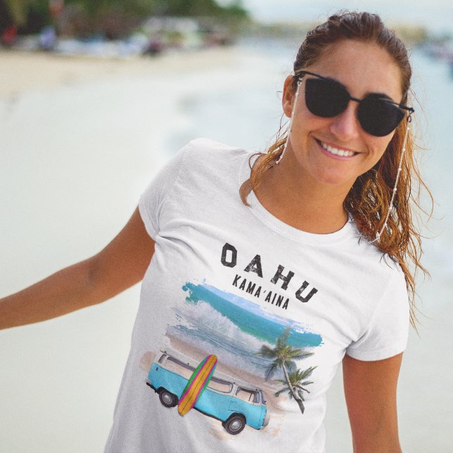 Camiseta Oahu Kamaaina Turquesa Prancha de Surf Antiga da V (Criador carregado)