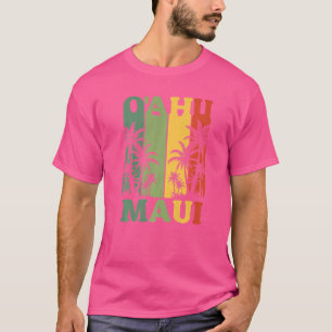 Camiseta Oahu Maui Havaiano Retro Hawaii Island Palm Beach
