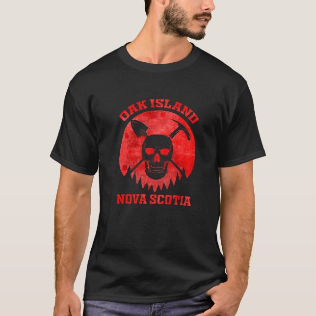 Camiseta Oak Island Nova Scotia Skull Treasure Hunter (Frente)