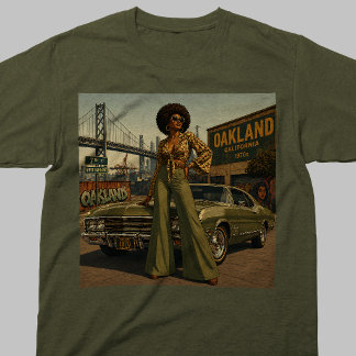 Camiseta Oakland Anos 70 Retro Mulher Negra Vintage