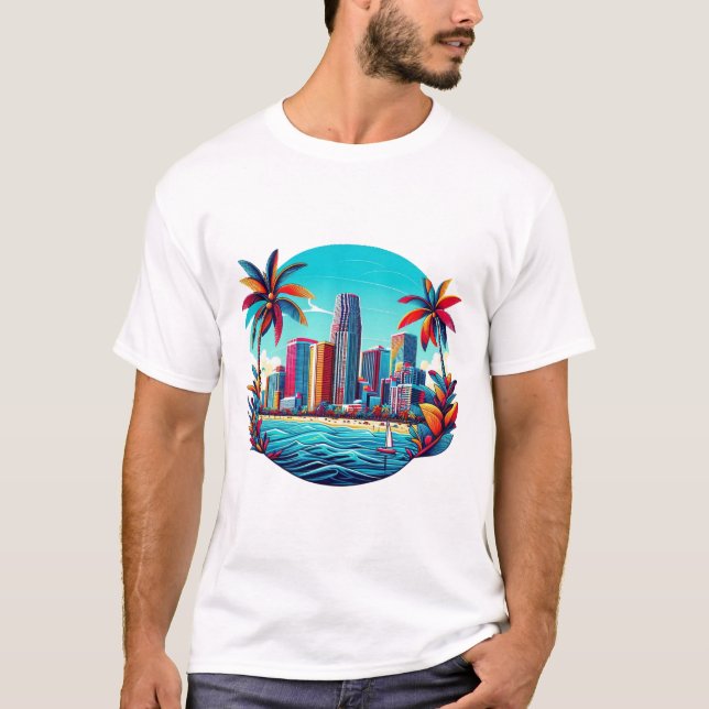 Camiseta Oásis de paisagem tropical (Frente)